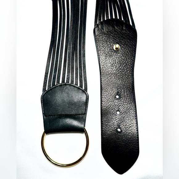 Belt  Leather Belt Black /Gold  with Metal Beads adjustable - Picture 8 of 9